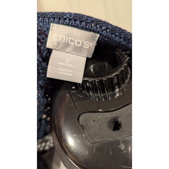 Chicos SZ 2 Large Blue Open Knit Oversized Sweater Classic Oversized - Picture 2 of 4